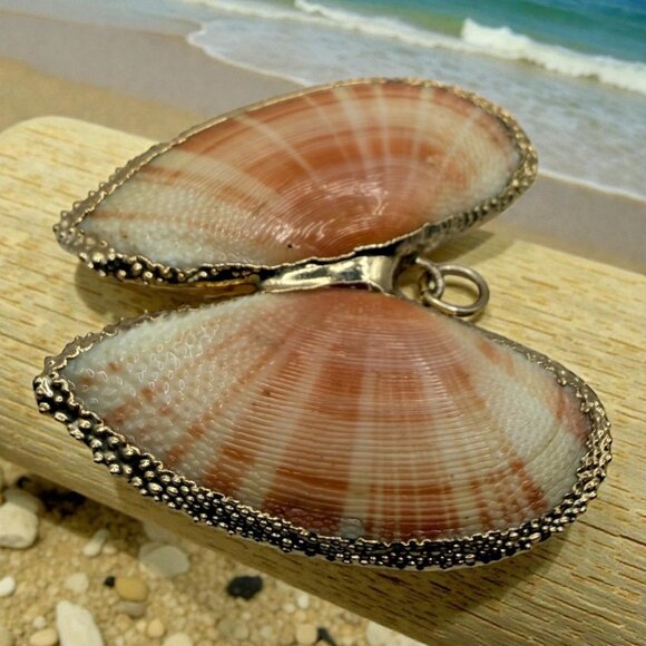 Heart-Shaped Seashell Pendant Necklace Gold-Plated Edge - Picture 5 of 12